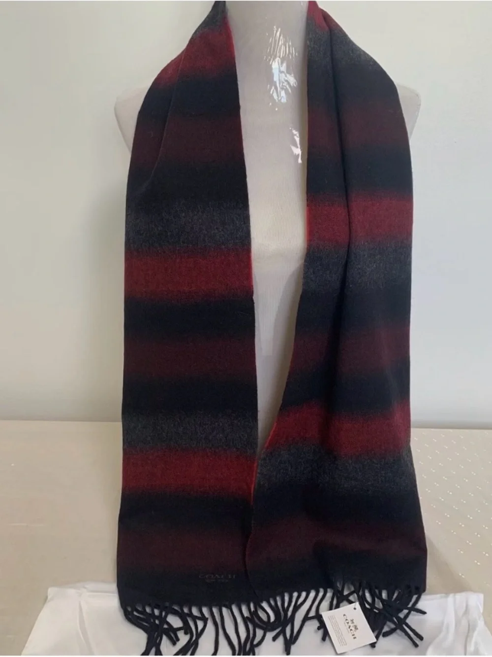 Coach New York Ombre Cashmere Scarf in Burgundy and Black